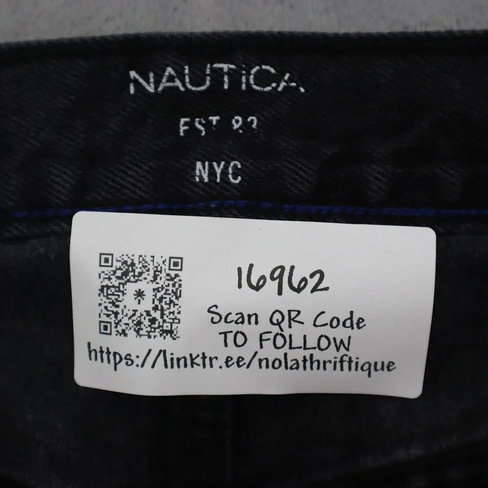 Nautica Pants Mens 34 Black Straight Mid Rise Cotton Pocket Charcoal Denim Jeans